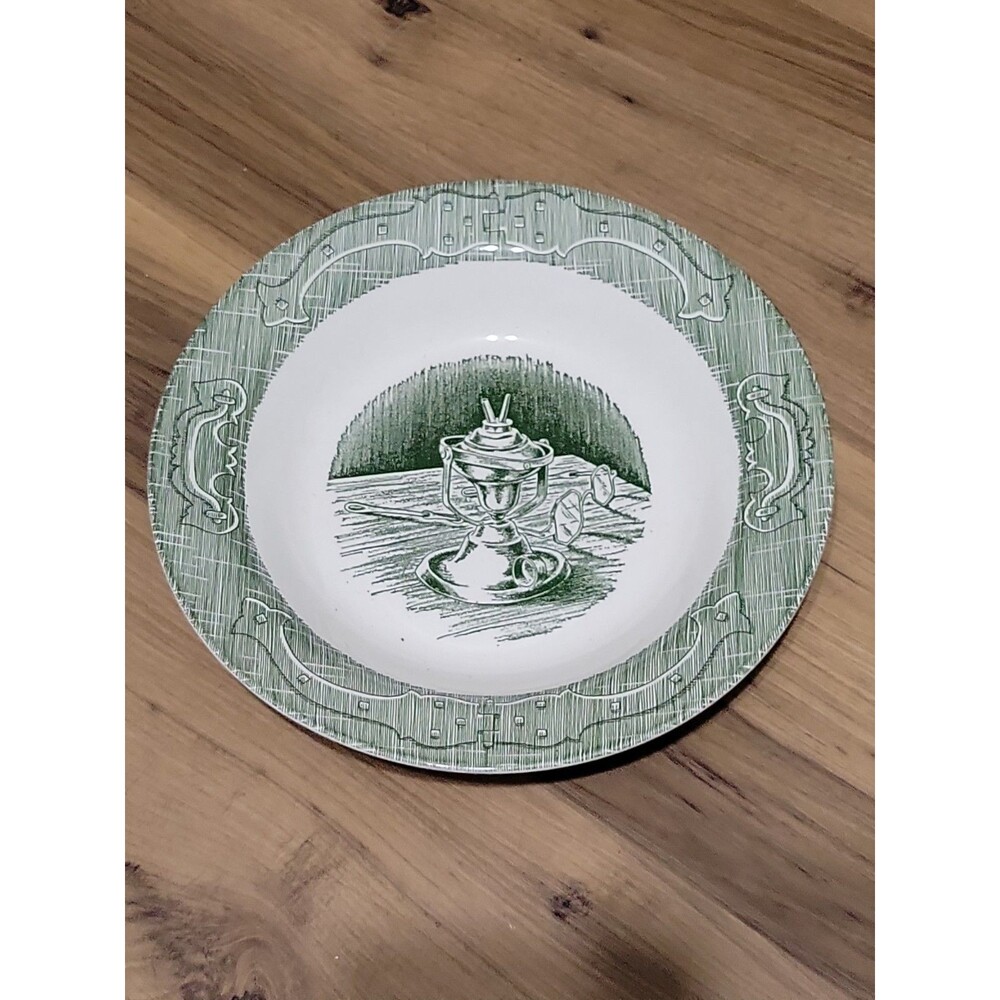 Vintage Royal China The Old Curiosity Shop Green Rimmed Soup Bowl 8 3/8"